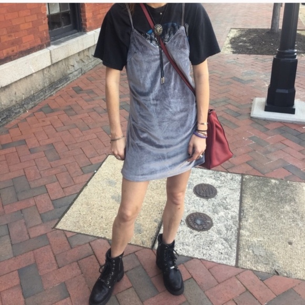 LF gray slip dress in velvet